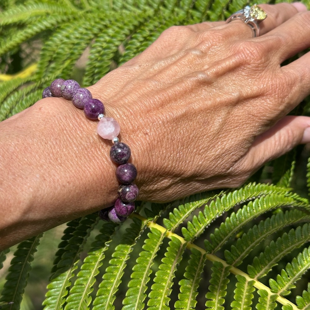 Atlantisite & Rose Quartz Bracelet AAA Healing Gemstone Sterling Silver